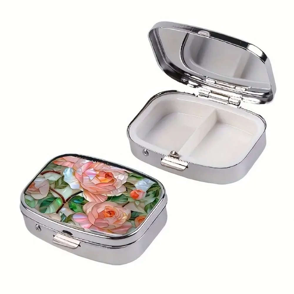 New Pink Floral Mother of Pearl Look Pill Box #183 - Picture 3 of 6